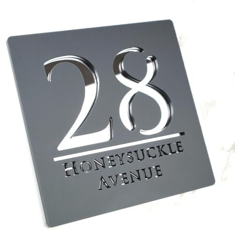 MXN Letrero de acrílico personalizado con números de casa modernos para puerta, dirección, calle, letras 3D, placa para decoración del hogar, 20 x 20 cm (gris plateado)