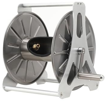 Generic Stainless Steel Garden Hose Holder Kit, Wall Mounted Garden Hose Reel 100M Capacity Water Hose Storage Rack with 360° Rotatable Handle for Home Garden Lawn