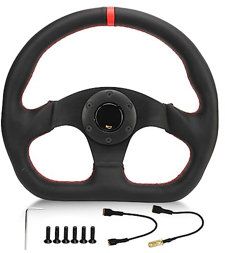 Klanata Volante universal tipo D para automóvil, marco negro con envoltura de cuero, estilo de carrera deportiva, para deriva y reemplazo con apariencia de fibra de carbono