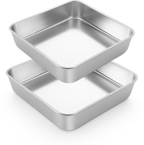 LIANYU 2 Pack 9 x 9 Inch Square Cake Pan, Stainless Steel Baking Lasagna Brownie Bread Pan, Square Bakeware for Birthday Party Wedding, Oven & Dishwasher Safe