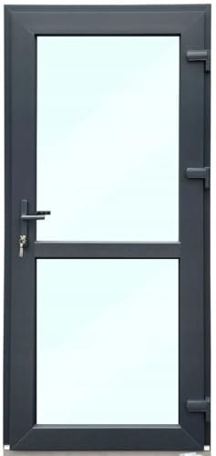 Haustür Kunststoff 100x210 cm DIN Rechts | Nebeneingangstür mit Sicherheitsverglasung | Kellertür Komplettset für Shop, Garage, Haus | Eingangstür mit 4-Punkt-Schloss und Zubehör | Anthrazit