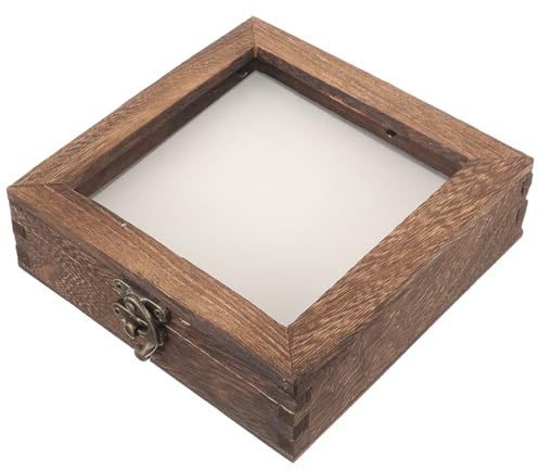 Hemobllo Caja De Exhibición De Madera con Tapa Transparente para Especímenes De Insectos Plantas Secas Y Joyas Vitrina Compacta De 3.93X3.93X1.88In para Colecciones Y Almacenamiento