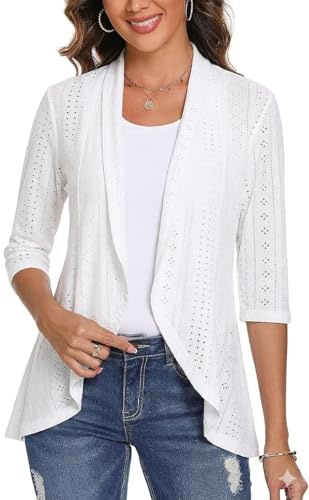 GLEENOD Cárdigan de Punto para Mujer, Manga 3/4, Informal, Ligero, Elegante, cárdigan con Frente Abierto, sin Botones