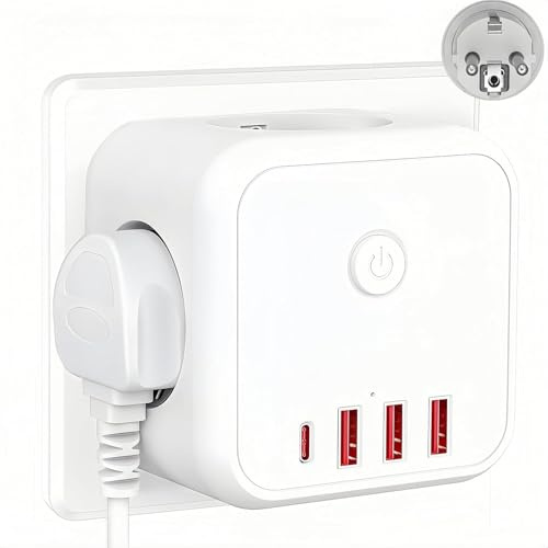 Uttagskub utan kabel, 3 fack flera uttag med USB C kub uttag, 3 680 W multikontakt med strömbrytare, grenuttag för kontor och hushåll, vit