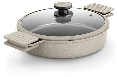 BRA Natural | Cacerola baja 28 cm, aluminio fundido, antiadherente tricapa reforzado, sin PFOA, apta para todo tipo de cocinas, incluida inducción