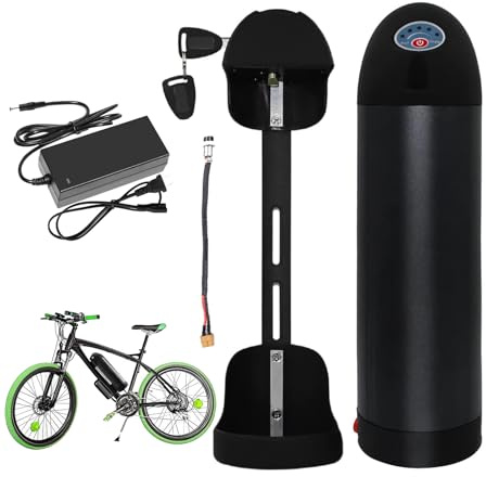 HJGHY B,36V 15Ah, 36V 10,4Ah 13Ah 15Ah Unterrohr-Lithium-Akku, 48V 10,4Ah 13Ah 15Ah Flaschen-Lithium-Akku für E-Bike-Motorkits mit Ladegerät und Sicherheitsschloss