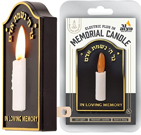 Ner Mitzvah Electric Yahrzeit Candle - LED Plug-in Memorial Candle - Flameless Memorial Candles - Safe & Easy to Use