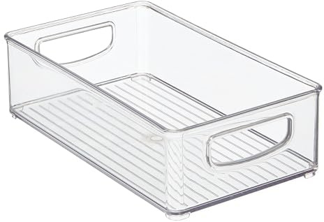 mDesign Small Plastic Kitchen Storage Container Bins with Handles -Organization in Pantry, Cabinet, Refrigerator or Freezer Shelves - Food Organizer for Fruit, Yogurt, Squeeze Pouches - 2 Pack - Clear