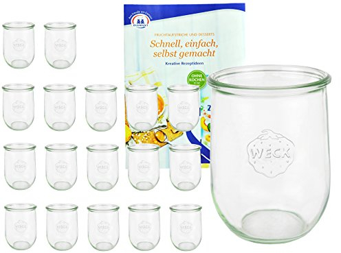 MamboCat 18er Set Weckgläser 1062 ml Tulpenform I Original Weck Tulpenglas Dessertglas I Einweckgläser für Obst Gemüse UVM I Weck Gläser ohne Deckel inkl. Diamant-Zucker Gelierzauber Rezeptheft