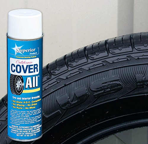 Superior Products California Cover All Automotive Tire Shine Aerosol Spray Can & Professional Grade -Tire Dressing - High Gloss - Water Repellent & Made in America (14 oz)