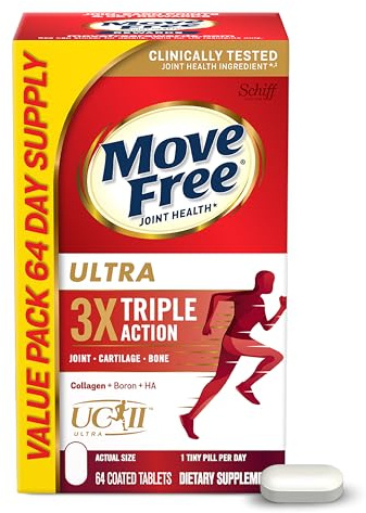 Move Free Ultra Triple Action Joint Support Supplement - Type II Collagen Boron & Hyaluronic Acid - Supports Joint Comfort, Cartiliage & Bones in 1 Tiny Pill Per Day, 64 Tablets (64 servings)*