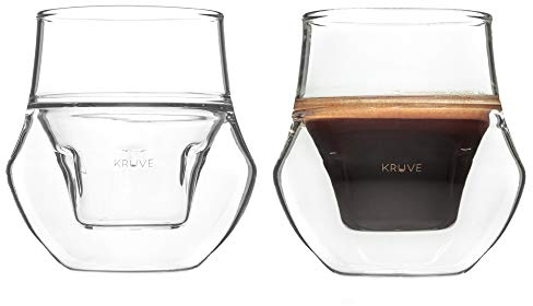 KRUVE Propel Espresso-Tassen, handgefertigte doppelwandige Glaskaffeetassen, klar 2,5 oz, wissenschaftliches Design für besser schmeckenden Kaffee (Set aus zwei) - einzigartige Glaskaffeetassen