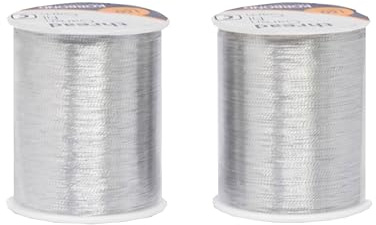 KORBOND Filo 320 m 2 bobine – ideale per ricamo, mani, trapuntatura, macchina, cucito, decorazioni natalizie, confezioni regalo, poliestere, argento metallizzato, 2 x 160 m