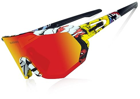 Queshark Polarizzati Anti-UV Occhiali da Ciclismo Bici MTB Intercambiabili per Sport Uomo Donna Guida Pesca Golf Baseball Corsa