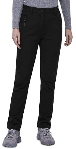 33,000ft Wanderhose Damen Wasserdichte Winddichte Thermohose Softshellhose Warm Gefüttert Outdoorhose Winter Skihose Snowboardhose Atmungsaktive Schnelltrocknende Trekkinghose, Schwarz Kurzgröße XL