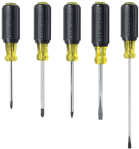 Klein Tools 80031 Screwdriver Set, Made in USA, 5-Piece Kit Includes 2 Slotted, 2 Phillips and 1 Square Tip Screwdriver, Cushion Grip Comfort