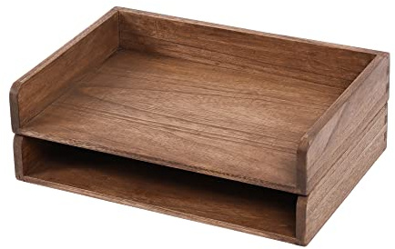 DDYURI Desktop File Trays Stackable Paper Tray for Letter/A4 Size Magazine - Wood Office Document Organizer Shelf - Wooden Folder Organization Rack Desk Tray Pack of 2 Dark(2CTP-DK)