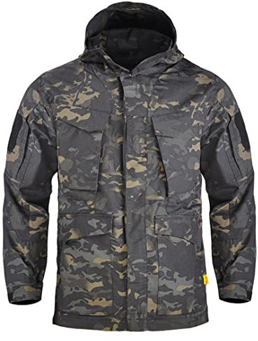 Jakt, kamouflagejackor, byxor med vaddering, jacka, taktiska set, huva, militär, jaktrockar, jackor, Svart kamouflagejacka, S