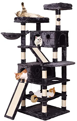 Katzenkratzbaum,Kratzbaum für Große Katzen 180 cm hoch, Katzenbaum mit Haus, viele Aussichtsplattformen, Katzenhängematte,Sisal Seil Kletterleiter, Plüsch Liegematte