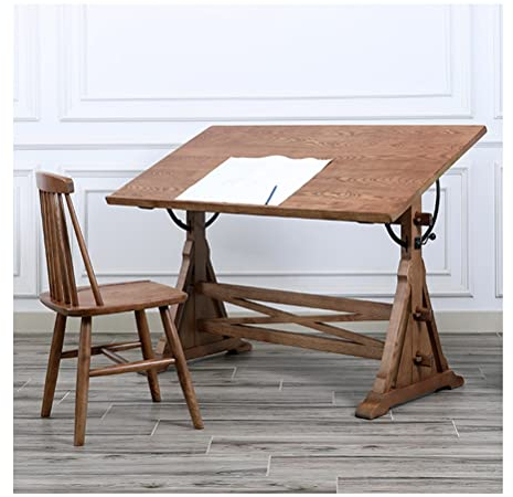 Zeichentisch Vintage-Zeichentisch aus weißem Wachsholz mit Stuhl, um 360 ° drehbarer Arbeitsplatz for Zeichnen und Lesen von Skizzen, einfach zu montieren (Size : 120x65x78cm)