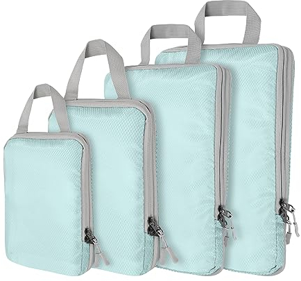 Kompressions-Verpackungswürfel, ultraleichte Packwürfel für Handgepäck, Reiseverpackungszubehör für Koffer, Organizer, Taschen, Set, langlebige Reisewürfel für Gepäck (4er-Set, Seeblau)