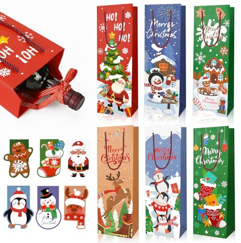 HOWAF 12 Flaschentüten Weihnachten Flaschentüten Geschenktüten Weihnachten Weintasche Weihnachtstüten Flaschen Tüten Weintüte Weihnachten Geschenktaschen Weihnachten Verpackung Christmas Wine Gifts