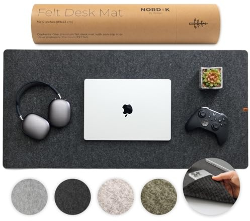 Nordik Large Felt Desk Mat - Charcoal - 89 x 43 cm - Full Desk Cover Keyboard and Mouse Mat - Protector Pad and Matt - Deskmat Blotter for Office