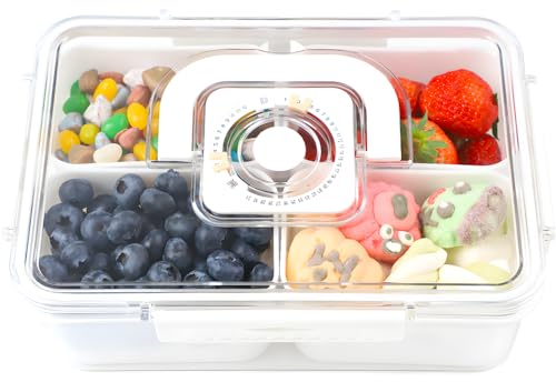 Bugucat Snackschale mit Deckel 1600ML,Snackbox mit Fächern Plastik Snackbox Obstteller aus Kunststoff,Gewürzlagerbehälter Geteilte Servierschale mit Deckel,Wiederverwendbares Snackteller für Nüsse