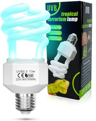 TobeBright 13W Lampada UVB 5.0 per rettili AC220-240V E27 uva uvb light lampada uvb tartarughe lampadina fluorescente per acquario, contenitore di vetro, mangiatoia, tartaruga, serpente, ecc (1Pcs)