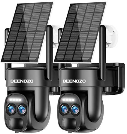 4K 5Dbi Telecamera Wi-Fi Esterno Batteria senza fili, 360°PTZ Videocamera Sorveglianza con Pannello Solare,Rilevazione di Movimento PIR, Visione Notturna a Colori, Audio bidirezionale, IP66, 2 PCS