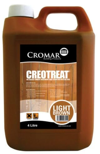 CROMAR – AlphaChem CREOTREAT Oil-Based Timber Treatment & Stain | Fast Drying – Long Lasting Protection – Outdoor Wood Protection for Fences, Sheds, and Timber Posts | Light Brown – 4L