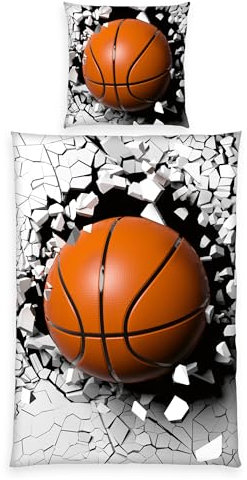 Herding Bettwäsche 3D Basketball, Young Collection, Kopfkissenbezug ca. 80 x 80 cm, Bettbezug ca. 135 x 200 cm, Mit Markenreißverschluss, 100% Baumwolle/Renforcé