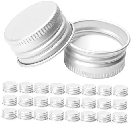 EXHUMKY 50 pack 18 mm Aluminium Bottle Caps Screw Top Lids for Milk Bottles Glass Jars and Refillable Bottles Threaded Seal Caps for Leakproof Storage and Travel Use
