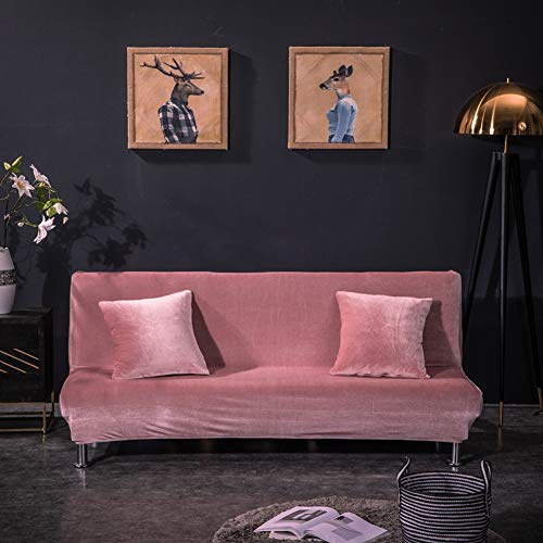 Einfarbiger Fuchs-Samt-Sofabettbezug, vollständige Abdeckung, Schonbezug ohne Armlehne, Rosa, Größe XL: 195 x 225 cm, weicher und stilvoller Möbelschutz für Klappsofas