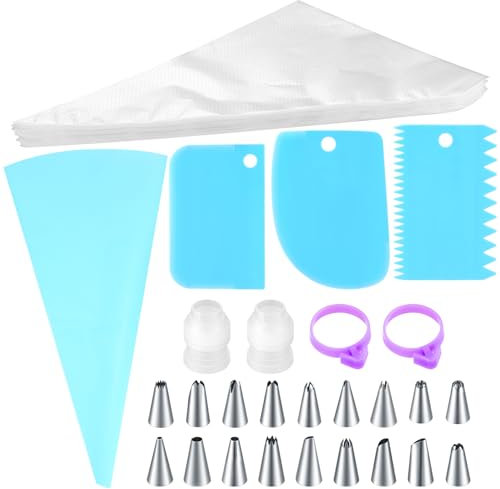 wugongshan 126 Stück Spritzbeutel mit Tüllen: 100 Spritztüten & 18 Edelstahl Spritztüllen Set & 2 Kupplungen & 1 Eva Profi Spritzbeutel Set usw, Dekorieren Von Cupcakes Keksen Kuchen Zubehör