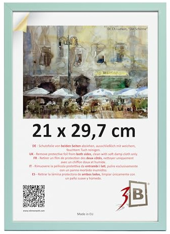 3-B Lund Marco de fotos - Verde menta - 21 x 29,7 cm (A4) - Marco de madera, marco para fotos, marco para retratos con vidrio acrílico