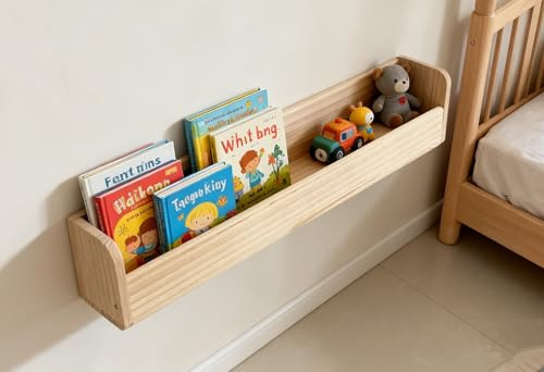 Heehee Étagère Murale en Bois Massif pour Livres, Rangement de Jouets, pour Enfants et Adultes, 1 Niveau x 2 (60 cm)