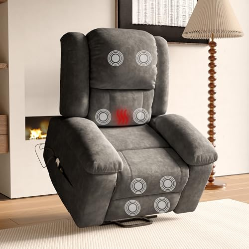 CXHLXYR Silla de Masaje eléctrica, sillón Relax con 8 Zonas de Masaje potentes y 2 Puntos de Calor, Silla eléctrica con función reclinable y Bolsillos Laterales (Gris, A)