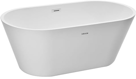VEVOR Bañera Exenta 150 x 75 x 58 cm, Bañera Independiente Acrílica de Oval 230 L, Conjunto de Desagüe y Rebosadero con Acabado en Cromo Pulido, Diseño Elegante, para Baño Moderno Hidromasaje, Blanco