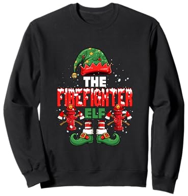 The Firefighter Elf Christmas Costume Elf Hat Shoes Job Team Sweatshirt