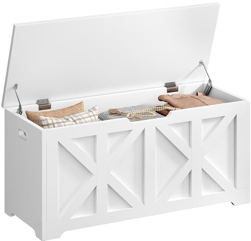 Yaheetech Storage Chest, Storage Trunk, 132L Wooden Blanket Box with Safety Hinged Lid, 40×100×46.5 cm, Modern Shoe Bench for Hallway, Entryway, Living Room, Bedroom, White