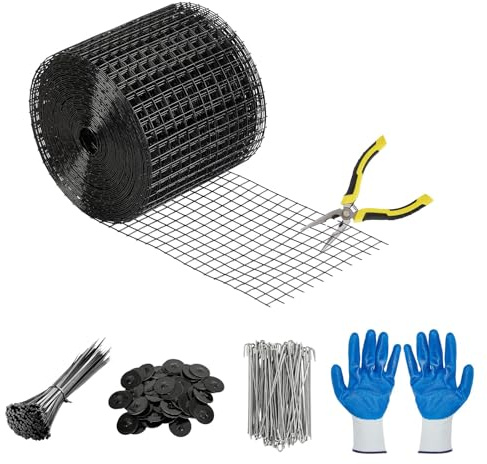 Garvee Protection Anti-Oiseaux et Anti-Rongeurs pour Panneaux Solaires 15,24 cm × 15,24 m, Kit avec 60 Pinces de Fixation, 100 Serre-Câbles, Gants, Pinces et Grille Métallique Revêtue de PVC