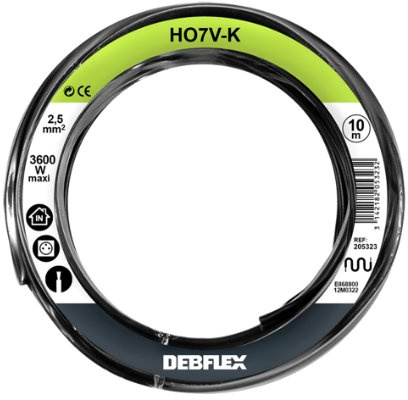 Bobinot de câble - Bobine de Fils électrique - Câble électrique - Couronne de câble - DEBFLEX - Bobinot câble souple 10 mètres H07VK 2.5mm ² - Noir - 205323
