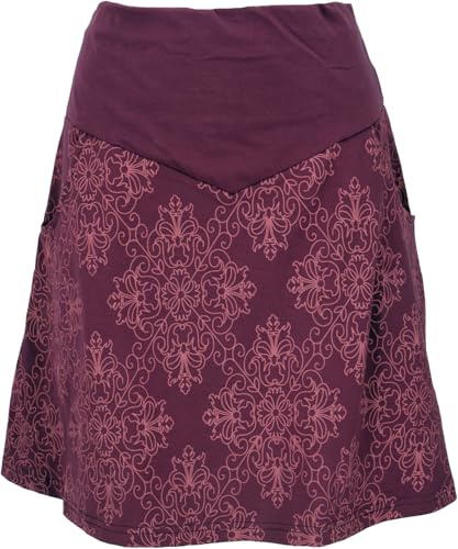 GURU-SHOP, Mini Falda, Falda Boho Plate Organic, Bordeaux, Algodón, Tamaño:L (40), Faldas Cortas