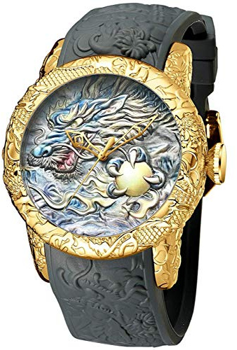 MASTOP Men's Fashion Big Dial 3D Sculpture Dragon Watches Men Quartz Watches Luxury Exquisite Creative Watch, Fashion/grey, Quartz Watches