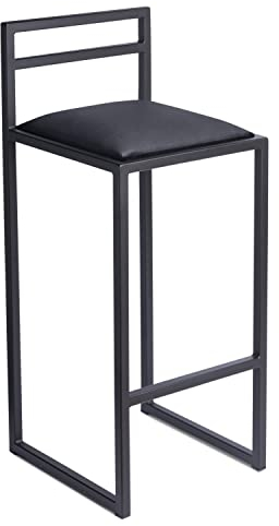 Barhocker Schwarz mit Lehne 84 cm - Metall Barstuhl mit Gepolstertem Sitz - Loft Style