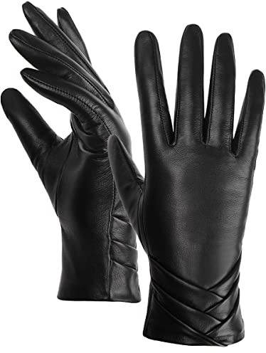 GSG SINCE 1998 Guanti Pelle Donna – Touchscreen, Invernali in Pelle di Pecora Senza Cromo, Foderati in Lana per Guida, Nero XL