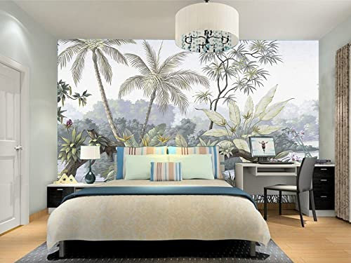 Keriocusi 3D Papier Peint Panoramique Jungle, 410x280cm Soie Tropicale, XXL Mural Personnalisable - Parfait Décoration pour Salon, Chambre, Chambre D'enfant, Fille