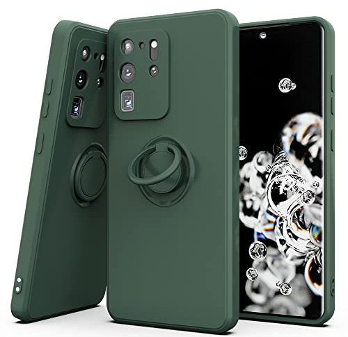 YmhxcY Galaxy S20 Ultra Case,360°Ring Holder Slim Silicone Soft Rubber Hybrid Hard Protection Shockproof Bumper Non-Slip Cover for Samsung Galaxy S20 Ultra 6.9 D-Dark Green