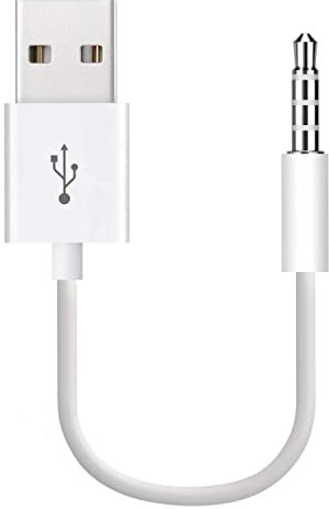 Mr. Gadget's Solutions Cable de transferencia de datos y sincronización de datos macho de 3,5 mm a USB compatible con iPod Shuffle 3ª | 4ª | 5ª generación, color blanco